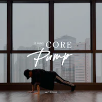 a woman doing a core push up in front of a window